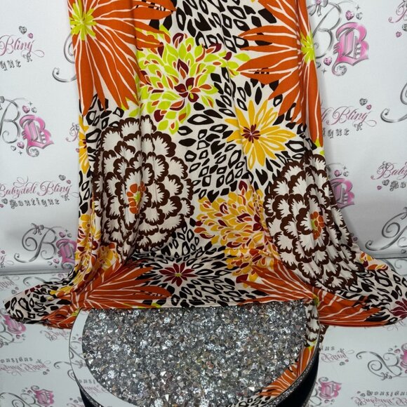 Floral dress cinching ribbon 🎀 tie shoulder stretchy slinky flowers hippie - Picture 9 of 12